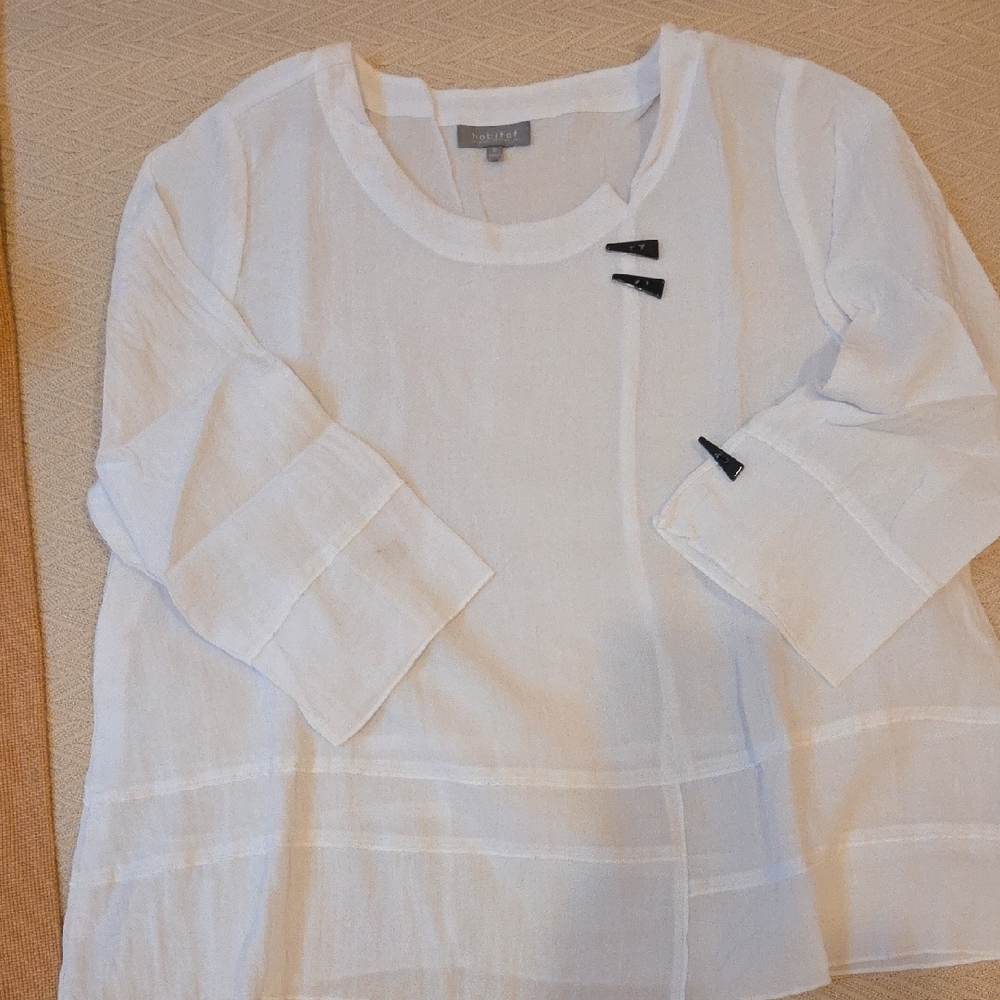 Eileen Fisher White Linen Blend Scoopneck Top